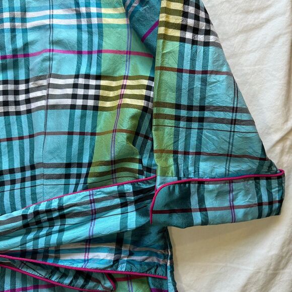 Marisa Baratelli 100% Thai Silk Tie Bow Waist Jacket Top Blouse Size 12 Plaid - Picture 5 of 14